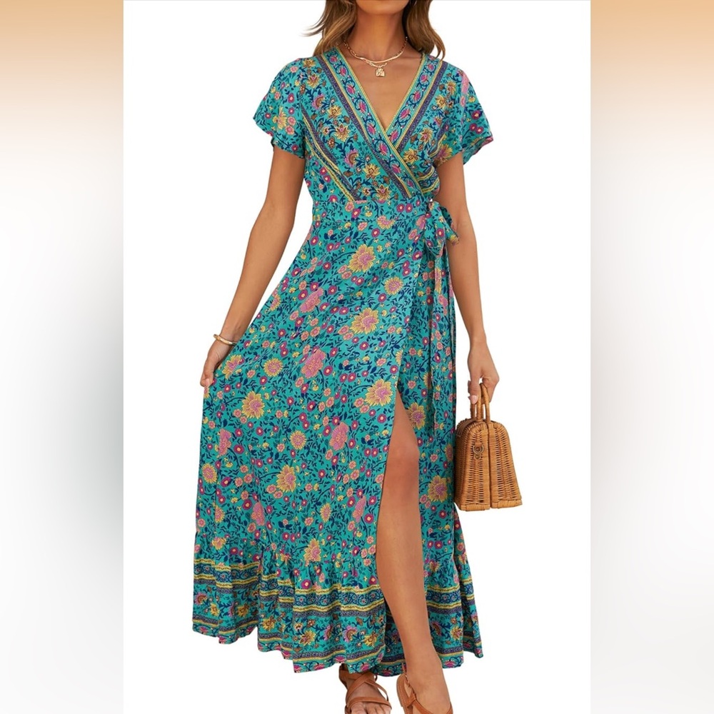 Floral Maxi Dress in Blue and Pink